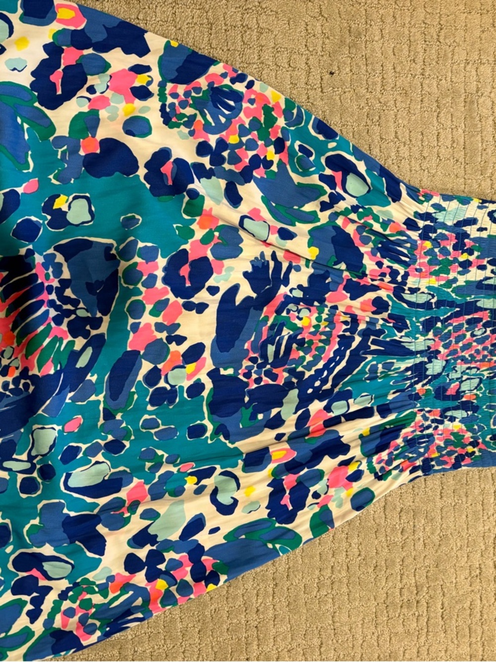 Lilly Pulitzer Pink-Blue Multicolor Smocked Dress Detail